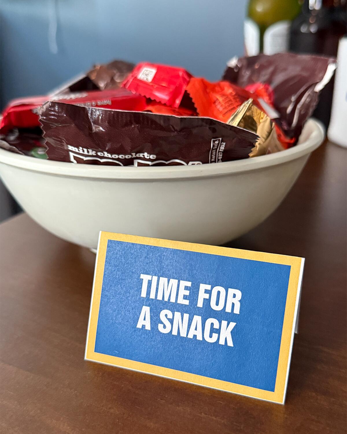 Snacks labeled "Time for a Snack"