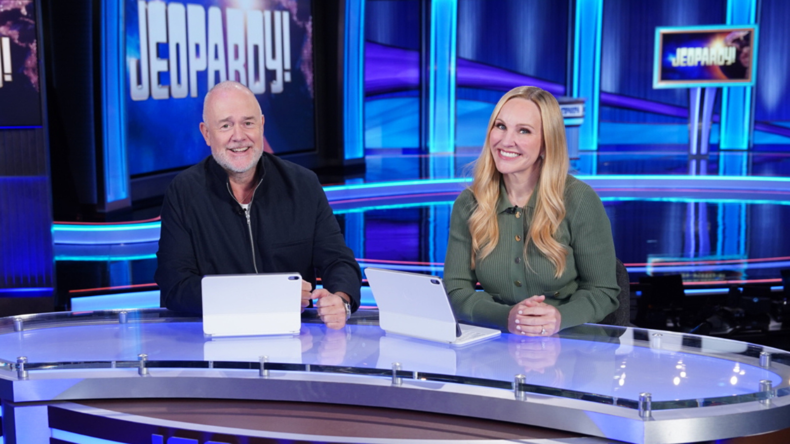 Michael Davies & Sarah Foss at the Inside Jeopardy! desk